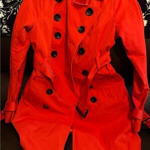Worthington Red Double Breasted Trench Coat with Black Accents